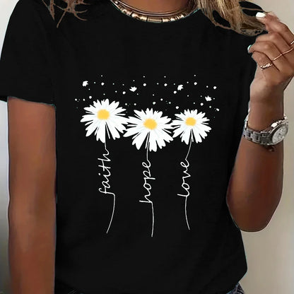 2024 New Women's Color Block T-shirt Summer Fashion Short sleeved Top Flower Print Loose Clothing Women's Party T-shirt