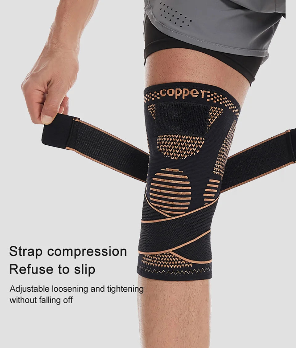 GOBYGO Sports Copper Ion Strap Knee Pads Fitness Jump Rope Basketball Running Gear Non-slip Knitted Nylon Knee Pads Men Women