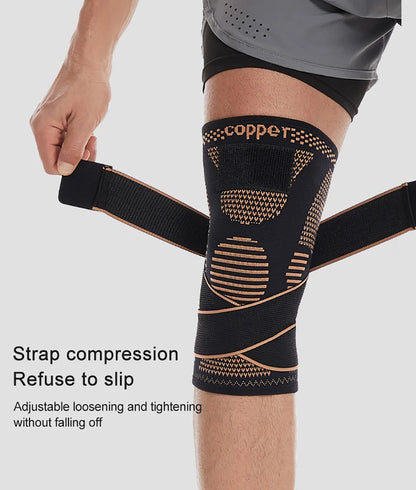 GOBYGO Sports Copper Ion Strap Knee Pads Fitness Jump Rope Basketball Running Gear Non-slip Knitted Nylon Knee Pads Men Women