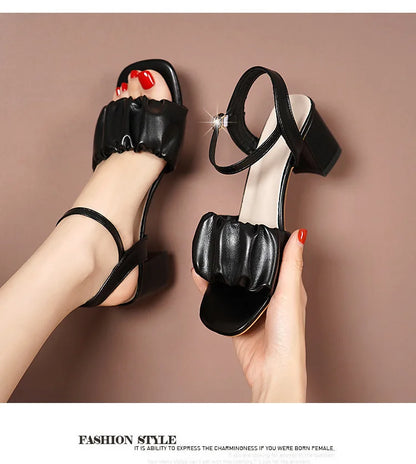 Size 35-42 New Fashion White High Heel Shoe Buckle Sandalias Grace Dress Female Designer Party Shoes 2024 Summer Women's Sandals