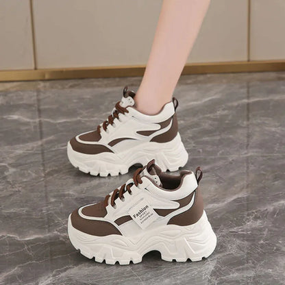 Fashion 2025 Spring Autumn Platform Sneakers Women Shoes Korean Lace Up Chunky Sneakers Mixed Color Women's Vulcanize Shoes