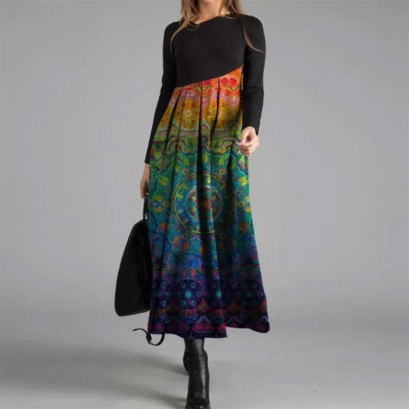Vintage Women Long Dress V-Neck A-Line Dress 2024 Autumn Elegant Long Sleeves Slim Party Dresses Ladies Casual Loose Vestidos