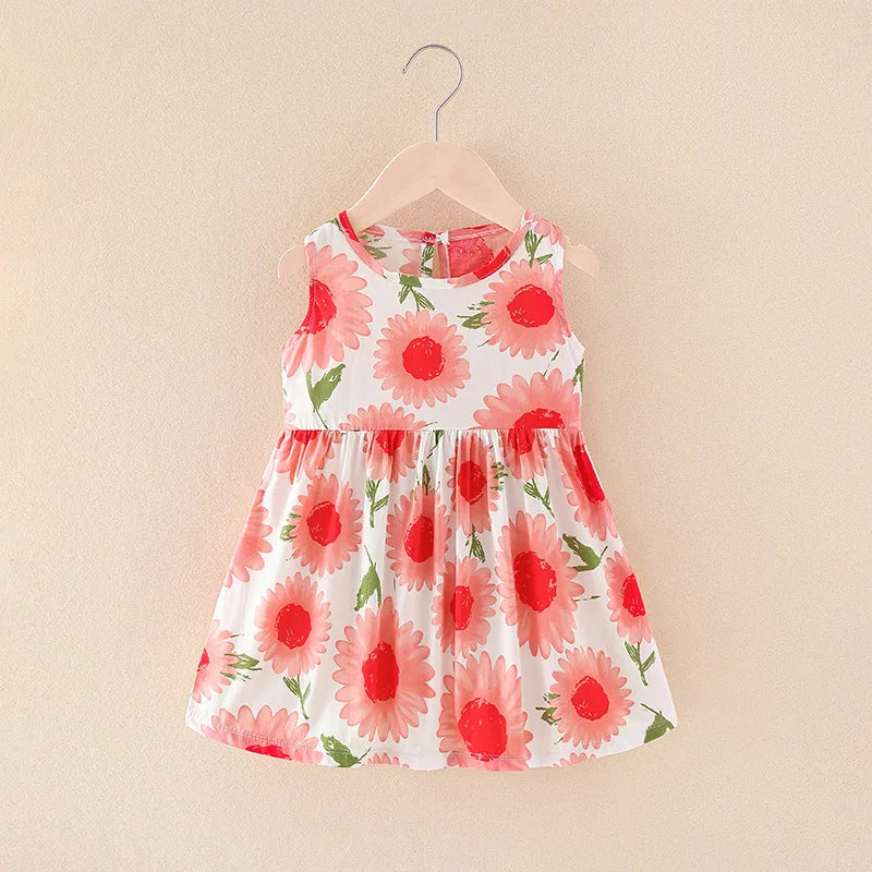 Girls Casual Dresses Flower Printing Sleeveless Casual Dress Toddler Clothes Flower Girl Dresses 2 To 8 Years