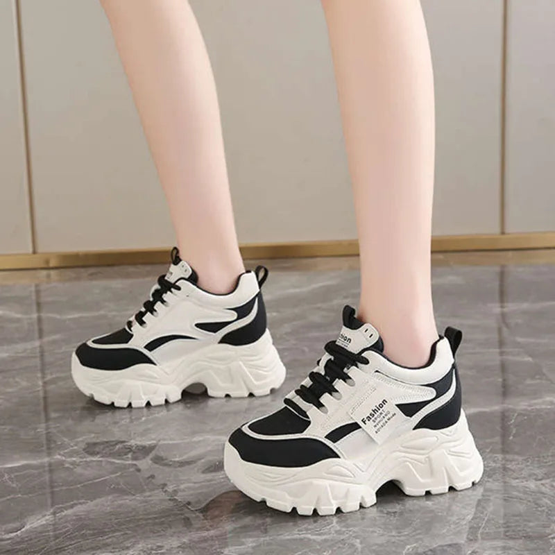 Fashion 2025 Spring Autumn Platform Sneakers Women Shoes Korean Lace Up Chunky Sneakers Mixed Color Women's Vulcanize Shoes