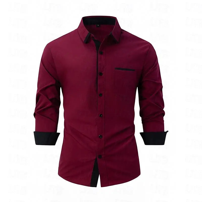 Popular men's color blocked casual long sleeved formal shirt men's slim fit checkered shirt