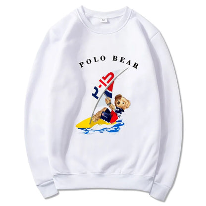 Men's casual and comfortable pullover, fashionable and versatile hooded sweatshirt with teddy bear pattern, sports shirt