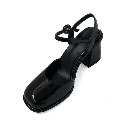 2025 Shoes Female Slingbacks  High Heels Fashion Dress Pumps  Shallow High Chunky  Buckle Strap Women's Sandals