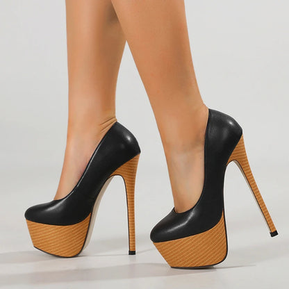 Liyke 2026 New Arrival Woodiness Platform Pumps Women Sexy Slingback Shallow Round Toe 16 CMSuper High Heels Shoes Zapatos Mujer