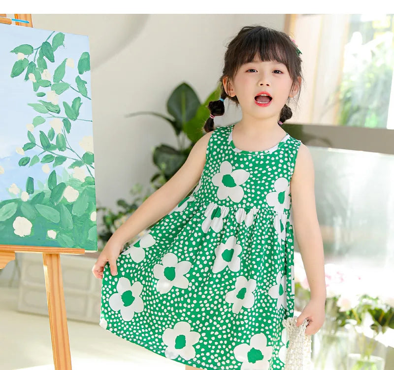 Girls Casual Dresses Flower Printing Sleeveless Casual Dress Toddler Clothes Flower Girl Dresses 2 To 8 Years
