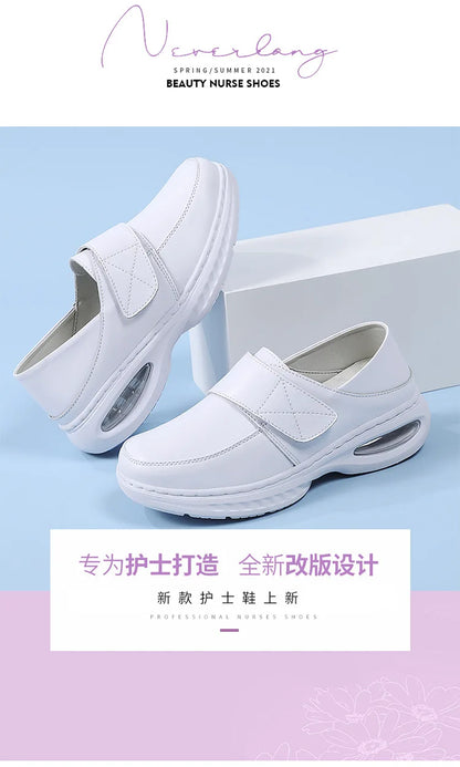 Platform White Shoes Women Casual Comfortable Light Nurse Work Shoes Fashion Slip on Non-slip Loafers Women Genuine Leather Shoe