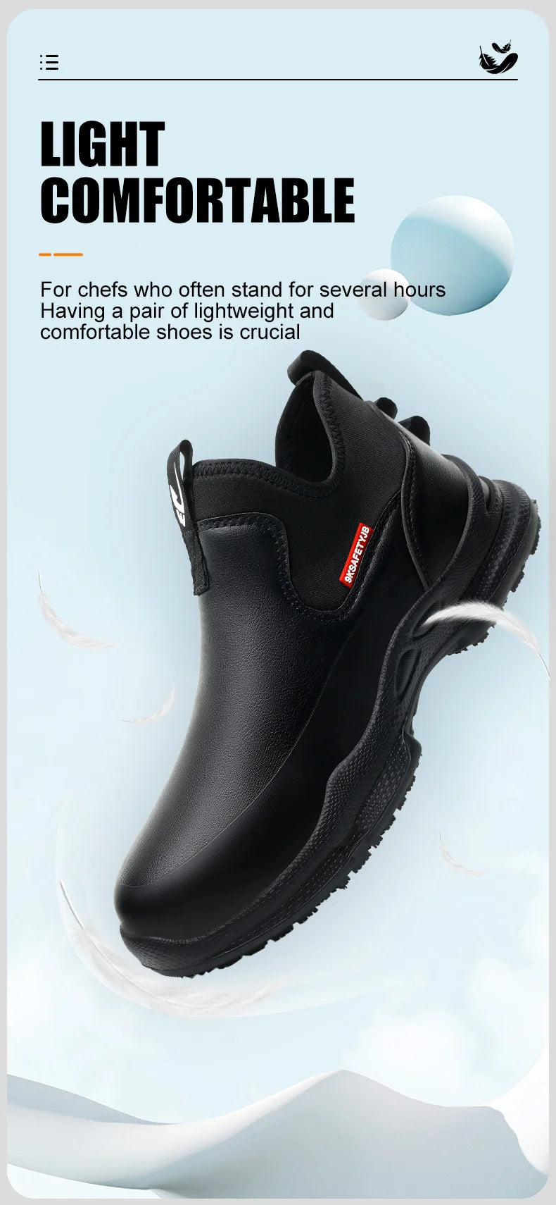 Fashionable men's leather shoes Waterproof and anti slip chef shoes Wear resistant men's casual shoes oil resistance Chef's boot