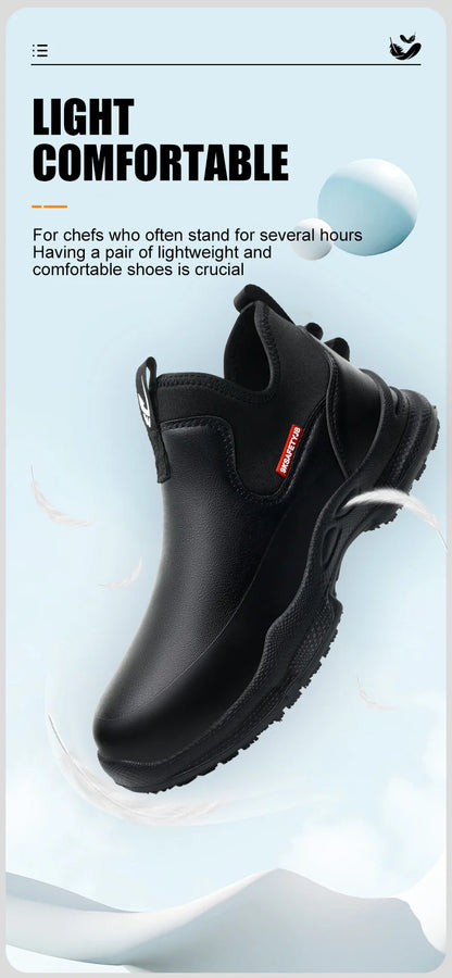 Fashionable men's leather shoes Waterproof and anti slip chef shoes Wear resistant men's casual shoes oil resistance Chef's boot