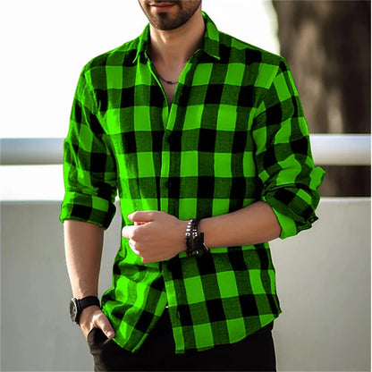 Men's long-sleeved shirt printed shirt plaid casual comfortable handsome commuter large size men's clothing XS-6XL