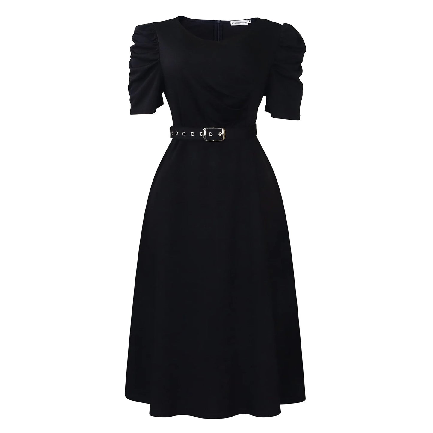 Elegant Party Dresses for Women V Neck Short Sleeve Belt Waisted Pleated Mid Calf Luxury Birthday Dinner Vestidos Mujer Dress OL