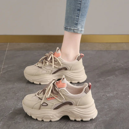 Fashion 2025 Spring Autumn Platform Sneakers Women Shoes Korean Lace Up Chunky Sneakers Mixed Color Women's Vulcanize Shoes