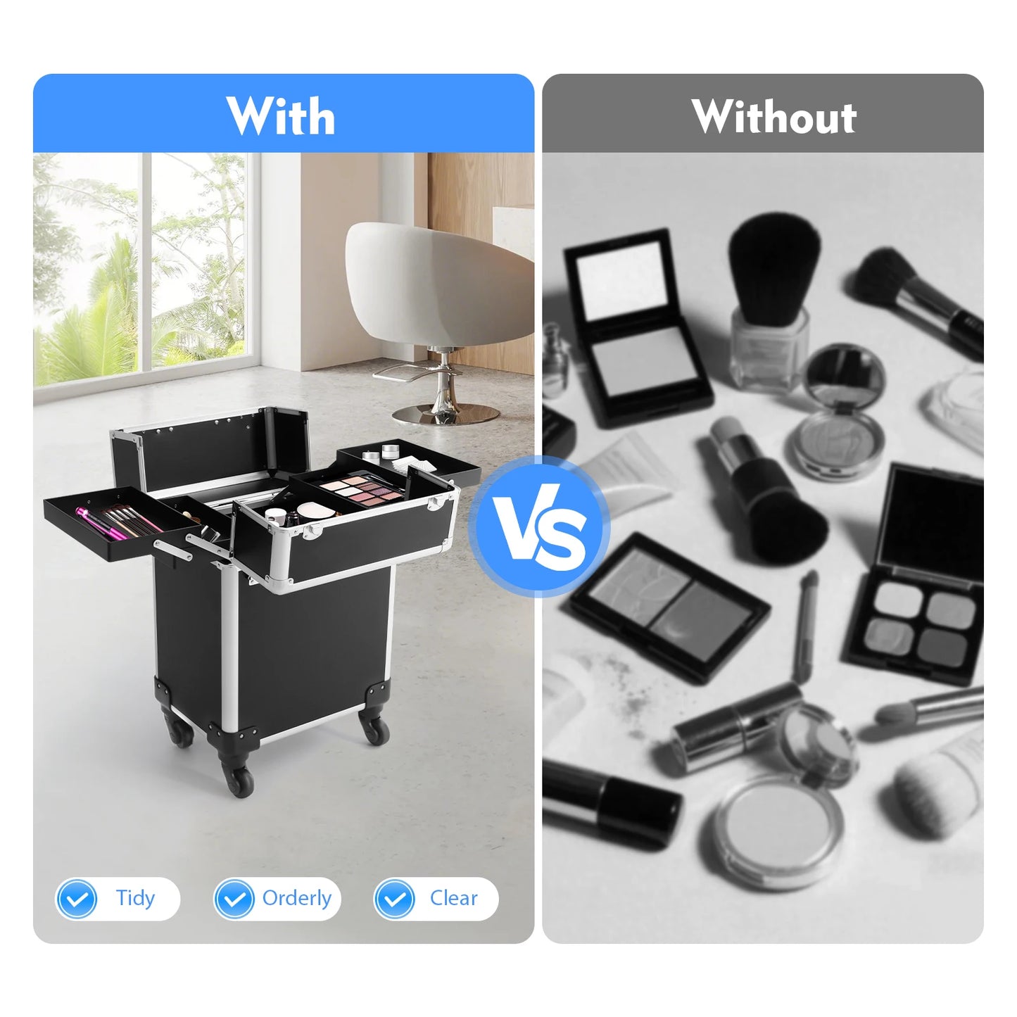 Rolling Makeup Train Case,Cosmetic Trolley with Keys,Hairdressing Travel Case,Large Capacity Trolley Makeup Box,Pink/Black