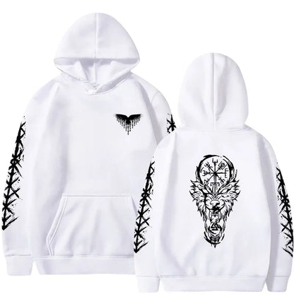 2025 Fashion Ancient Nordic Crow Wolf Men Women Hooded Sweatshirt Autumn Winter Daily Outdoor Vacation Casual Warm Sportswear