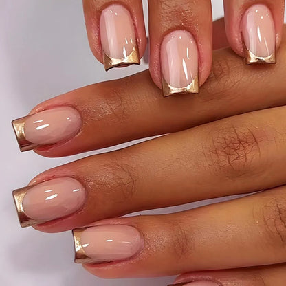 ARTAUG 24PCS Short Press On Nails Square Pink Fingertip White French Trim Press On Nails Full Cover Fake Nails Set Nail