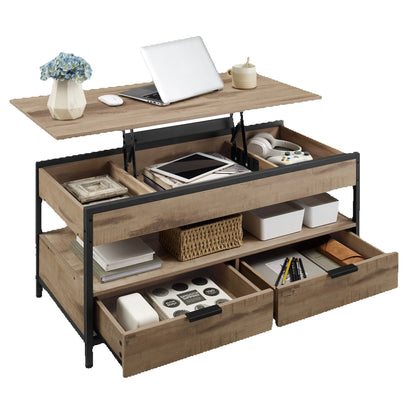 VASAGLE coffee table, height adjustable living room table, coffee table, with drawers, open compartment, 50x100 x (48-63)cm