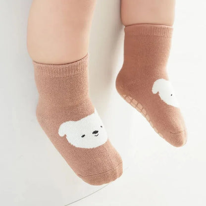 Homefish 6 Pairs Kids Non-Slip Socks Cute Cartoon Fox and Bear Pattern Childrens Boys Girls Floor Socks Comfortable for Toddler