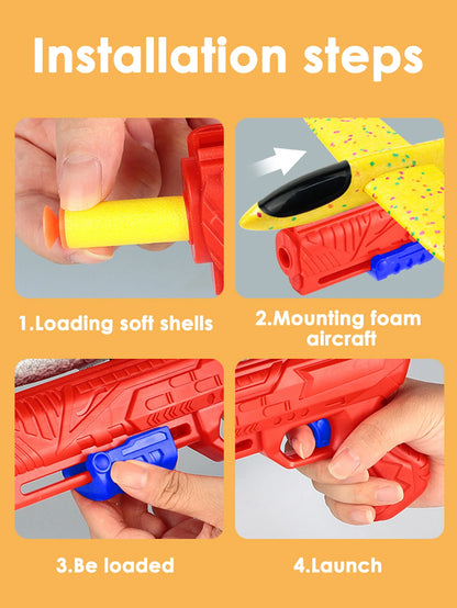 Children's outdoor three in one foam soft elastic toy gun, hand thrown ejection aircraft suit, foam aircraft color random