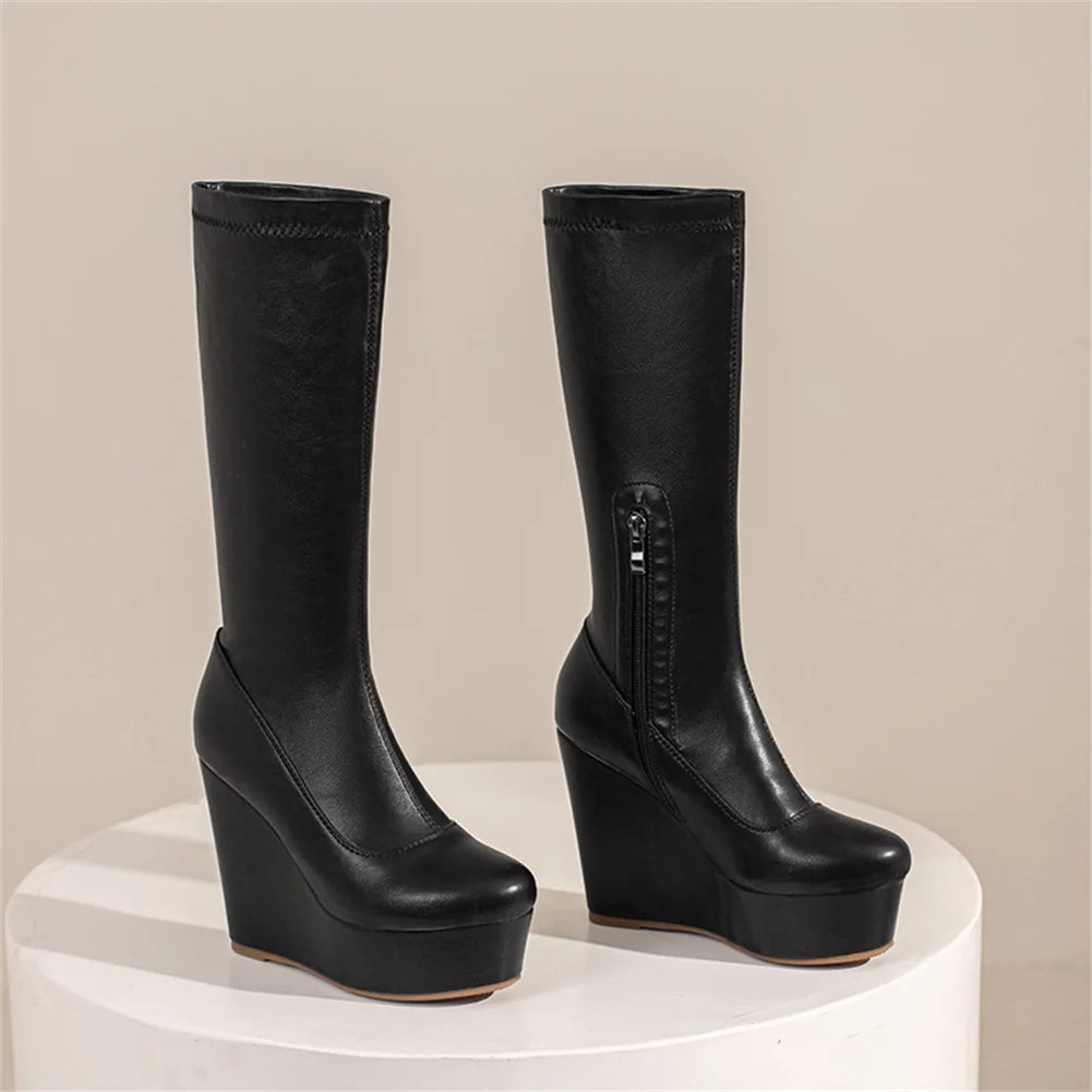 Big Size 35-43 Brand New Ladies Platform Ankle Boots Fashion Zip Wedges High Heels Boots Women 2022 Party Office Shoes Woman