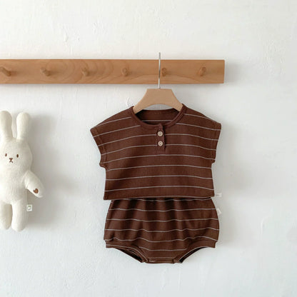 Summer Baby Girls Clothes Set Stripe Boys Infant Clothing Set Top PP Shorts Suit 2PCS Outfits Toddler Baby's Leisure Sports Set
