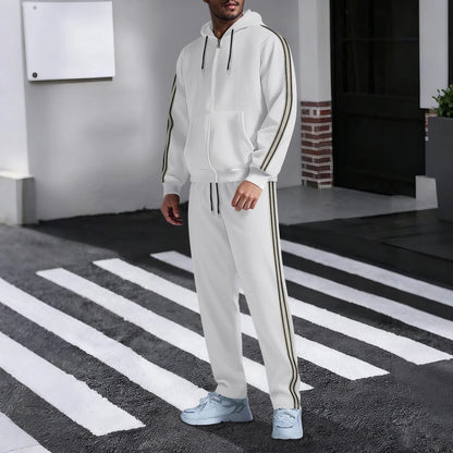 New men's outdoor sports casual hooded cardigan set - autumn fashion trend - pocket lace long-sleeved long pants two-piece set