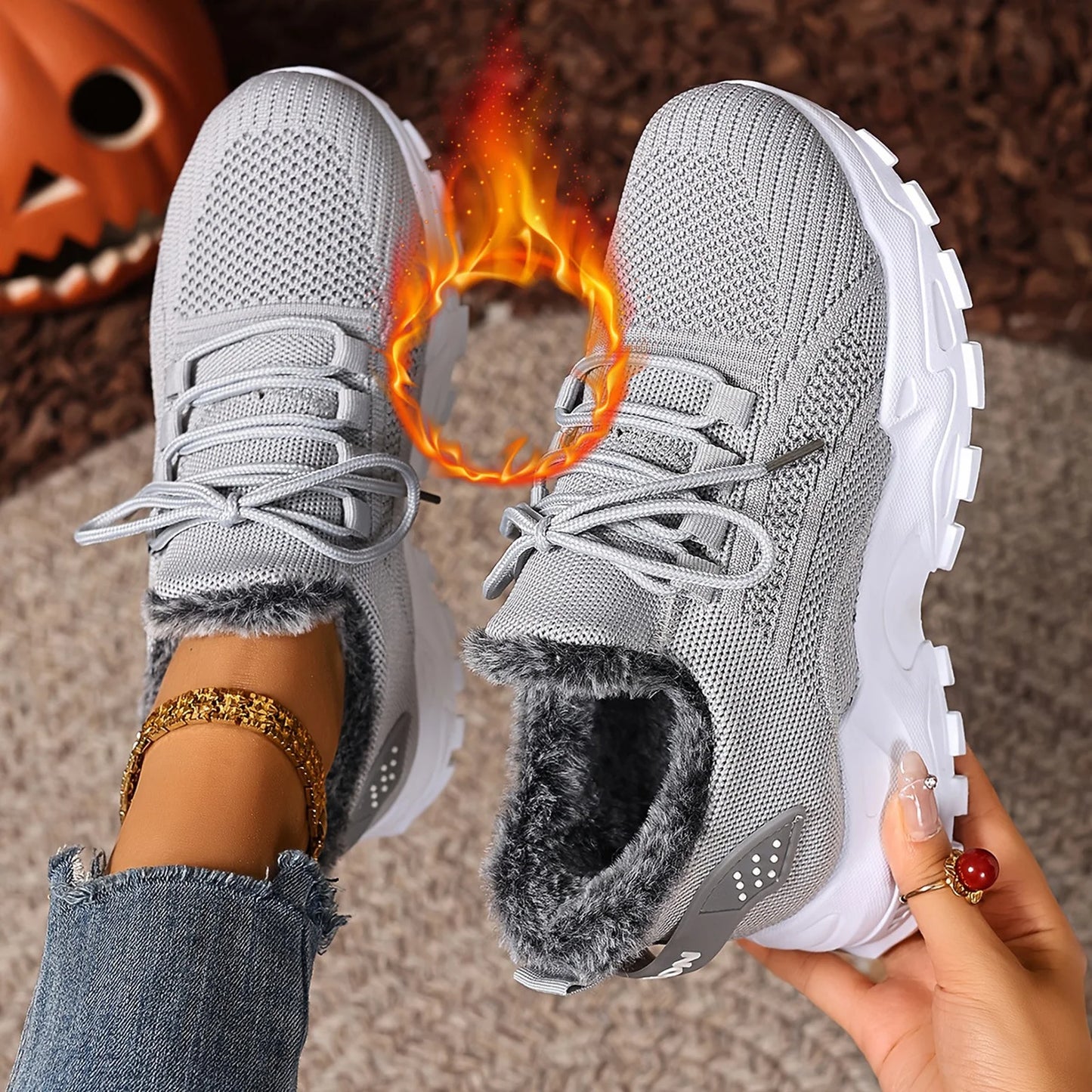 Sneakers Women's Winter Warm Sports Shoes Non Slip Soles Suitable for Cold Weather Outdoor Walking Sports Shoes Ladies Sneakers