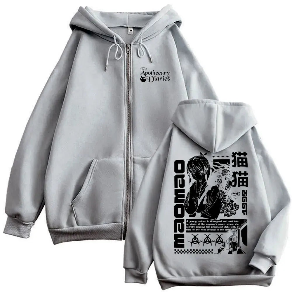 Anime The Apothecary Diaries Zipper Hoodie Cute Kawaii Maomao Graphic Zip Up Jacket Men Women Casual Oversized Zip Up Sweatshirt