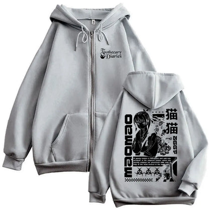 Anime The Apothecary Diaries Zipper Hoodie Cute Kawaii Maomao Graphic Zip Up Jacket Men Women Casual Oversized Zip Up Sweatshirt