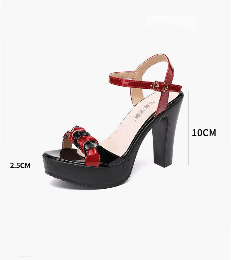 High quality summer leather sandals for women 8cm 10cm high heel 2024 size 32 33 43 platform open toe elegant shoe black white