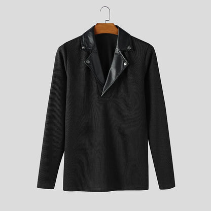 INCERUN Men Pullovers Patchwork Lapel Long Sleeve Knitted Male Sweaters Streetwear Spring Fashion Casual Thin Tops Men S-5XL
