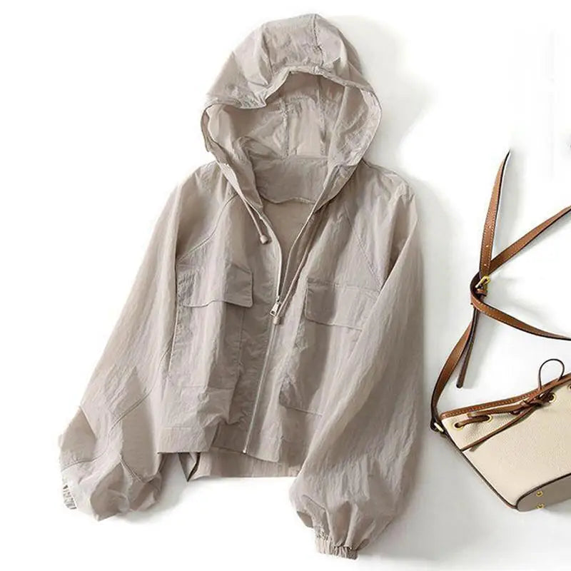 （Summer4）Women Sun Protection Clothing UV Protection Summer Loose Fit Hooded Zippered Thin And Casual