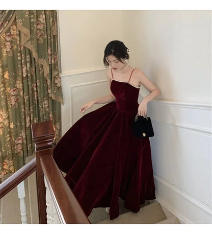 Velvet Dress Hepburn Long Skirt Women Clothing Party Dresses Vestido Dress