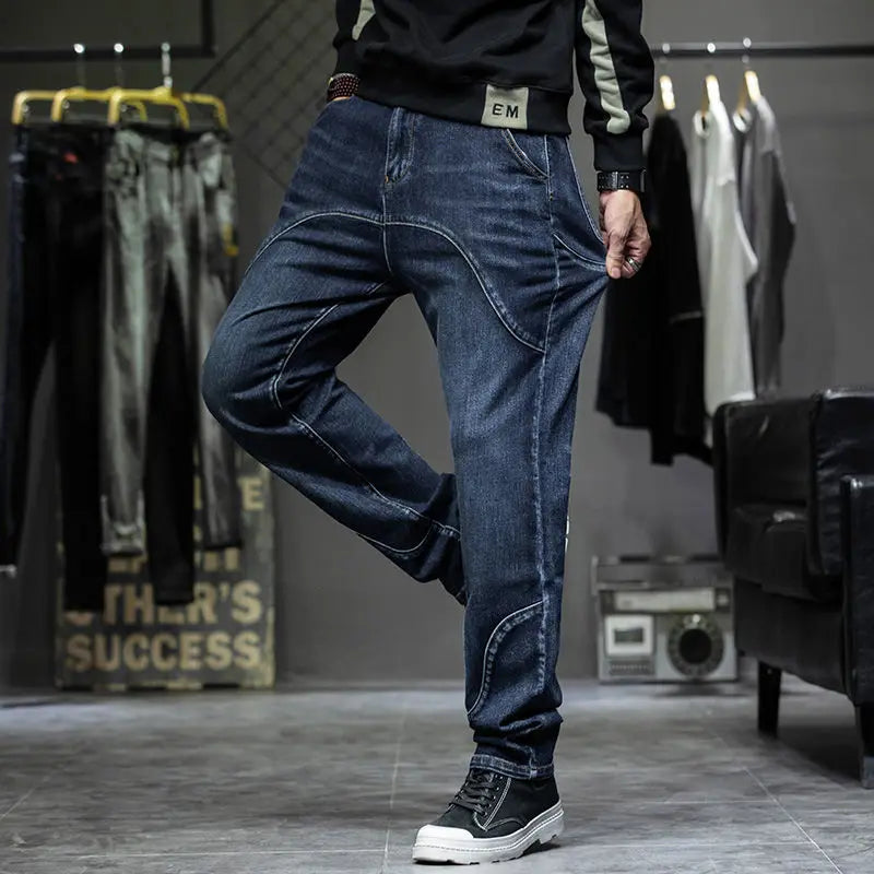 Spring Autumn Men's Jeans Luxury Fashion Plus Size 44 Boyfriend Streetwear Casual Harem Denim Jeans Pants Blue Designer Trousers