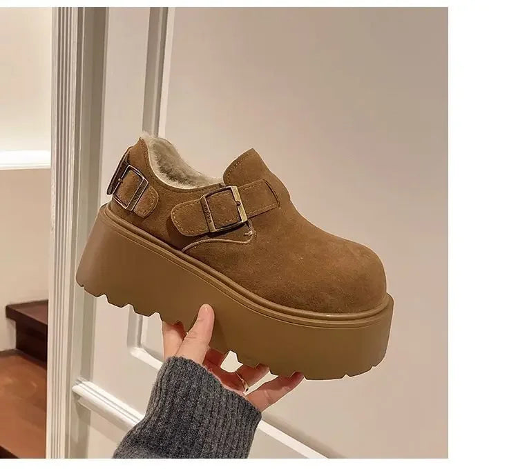 Women's Thick Bottomed Slip-On Flats Fleece Lined Cotton Shoes Spring Autumn Casual Comfortable Flat Heel Warmth Enhancing