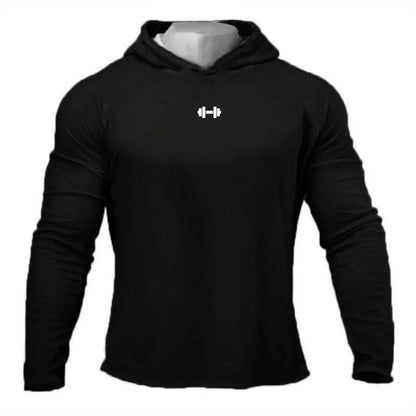 Gym Running Sport T-Shirts Mens Cotton Long Sleeve Hooded Clothing Fitness Bodybuilding Muscle Hoodies Workout Jogging Shirts