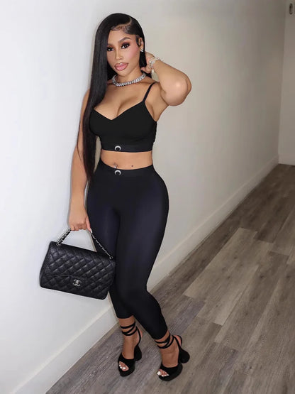 2 Piece Sets Women Camisole Top Pencil Pants Suit Sleeveless Vest Backless Elastic Waist Trousers Summer Sexy Outfits 2025