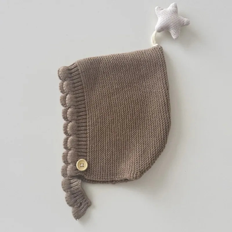0-3Years Winter Korean Baby Solid Woolen Hat New Star Knitted Warm Cute Ear Protecting Hat Versatile Infant Newborns Cotton Cap