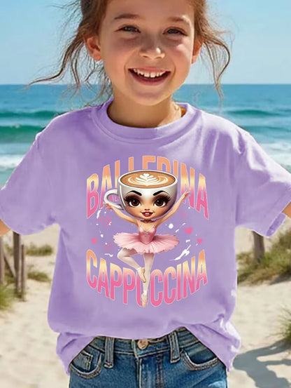 Italian Brainrot Cute Meme T-Shirt for Girls Clothes Ballerina Cappuccino Print Tee Tops Pink Summer Kawaii Outfits Streetwear