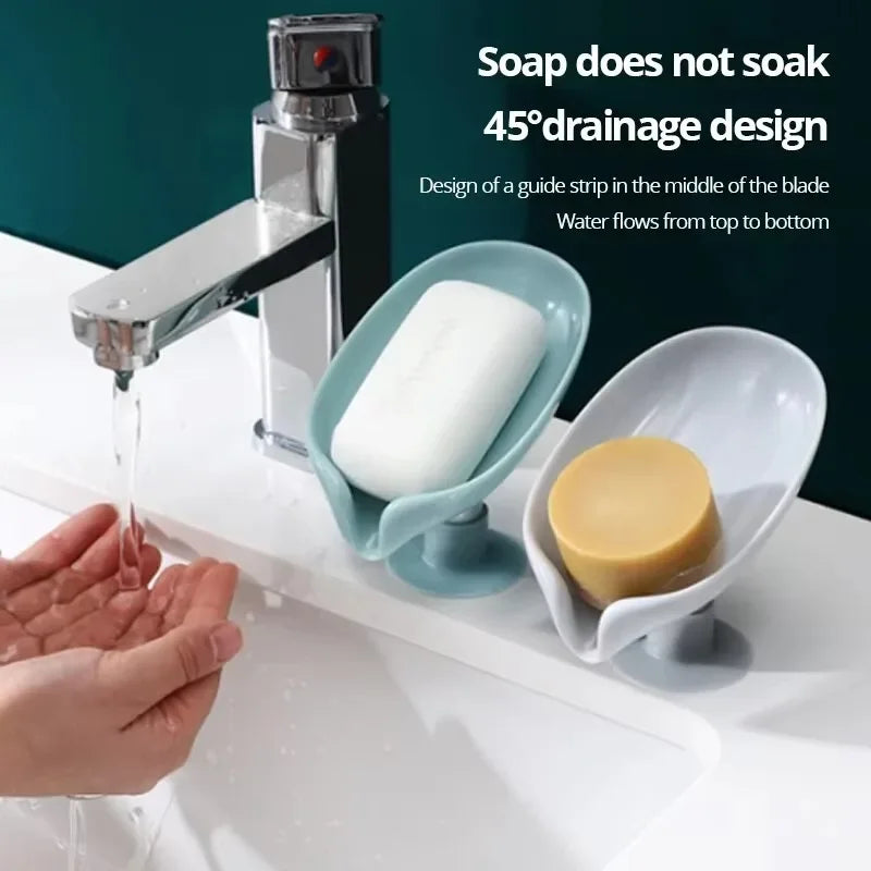 Drain Soap Holder Leaf Shape Soap Box Suction Cup Tray Drying Rack for Shower Sponge Container Kitchen Bathroom Accessories
