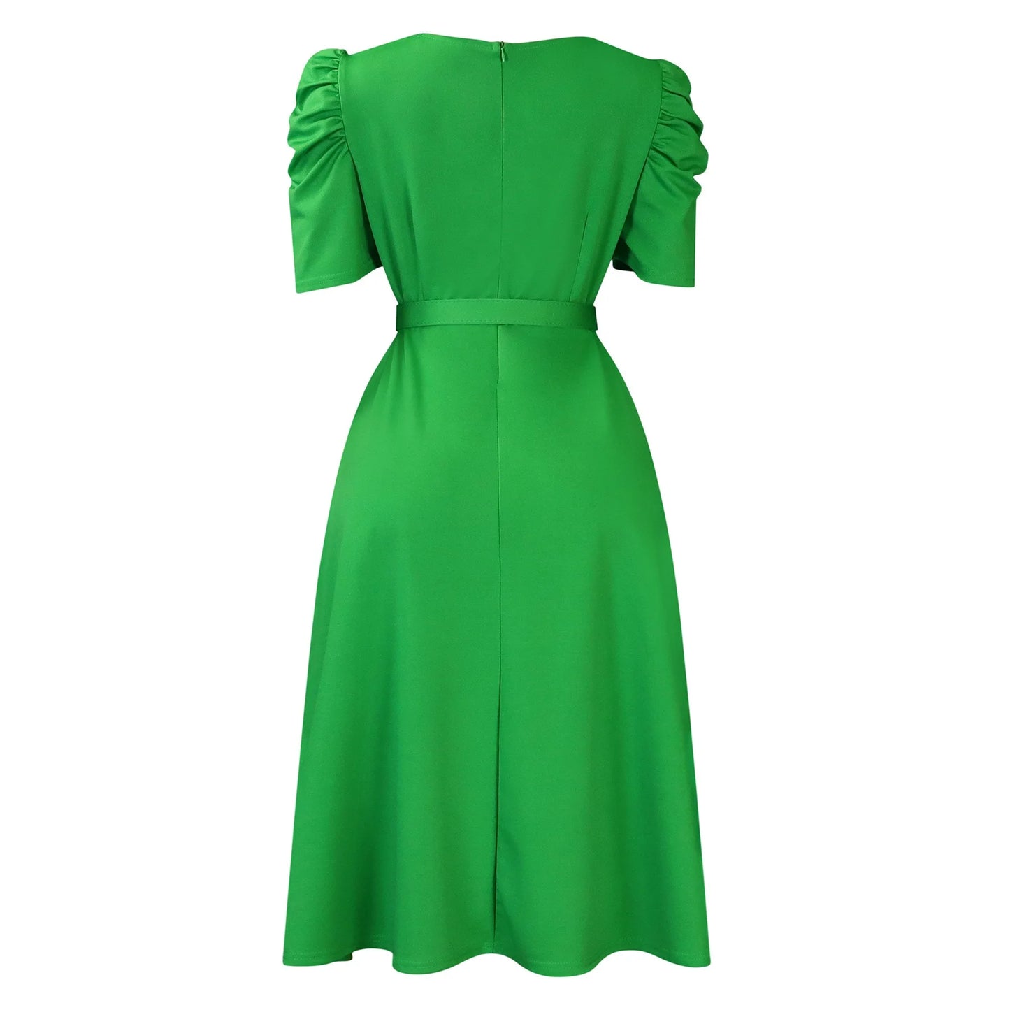 Elegant Party Dresses for Women V Neck Short Sleeve Belt Waisted Pleated Mid Calf Luxury Birthday Dinner Vestidos Mujer Dress OL