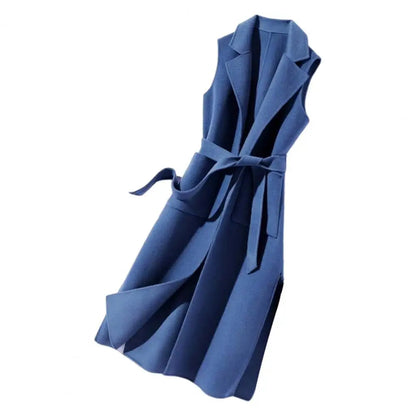 Women Autumn Vest Thermal Turn-down Collar Sleeveless Open Stitch Cardigan Elegant Lady Winter Waistcoat Notch Collar Women Vest