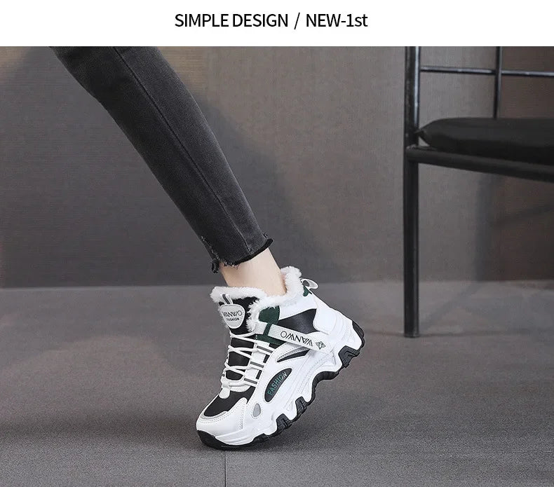 Women's Casual Sneakers Non Slip Comfortable Sports Shoes Women Winter Outdoor Vulcanized Shoes Woman Fleece Walking Trainers