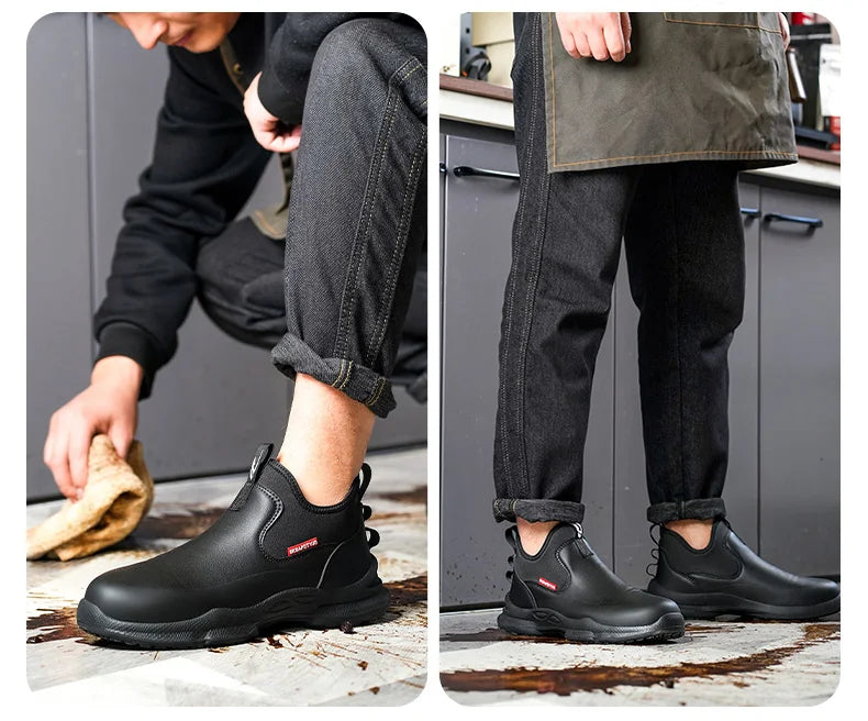 Fashionable men's leather shoes Waterproof and anti slip chef shoes Wear resistant men's casual shoes oil resistance Chef's boot