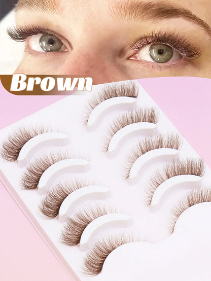 Christmas new 5 Pairs Brown Lashes 3D Mink  Natural Long False Eyelashes Dramatic Volume Fake Lashes Makeup Eyelash Extension