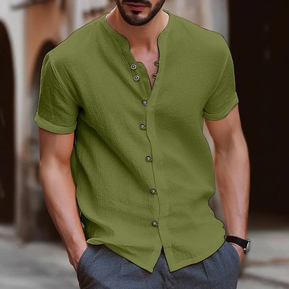 Cotton Linen Men's shirt 2025 Spring and Autumn Retro Solid Color Cotton and linen Casual Loose Long sleeved shirt  Tops US Size