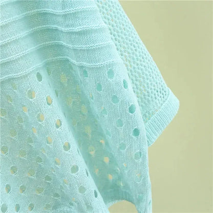Spring and Summer New Ice Silk Knitted Vest Top Hollow Out Thin Bottoming Sling Streetwear Womens Clothing Shirt