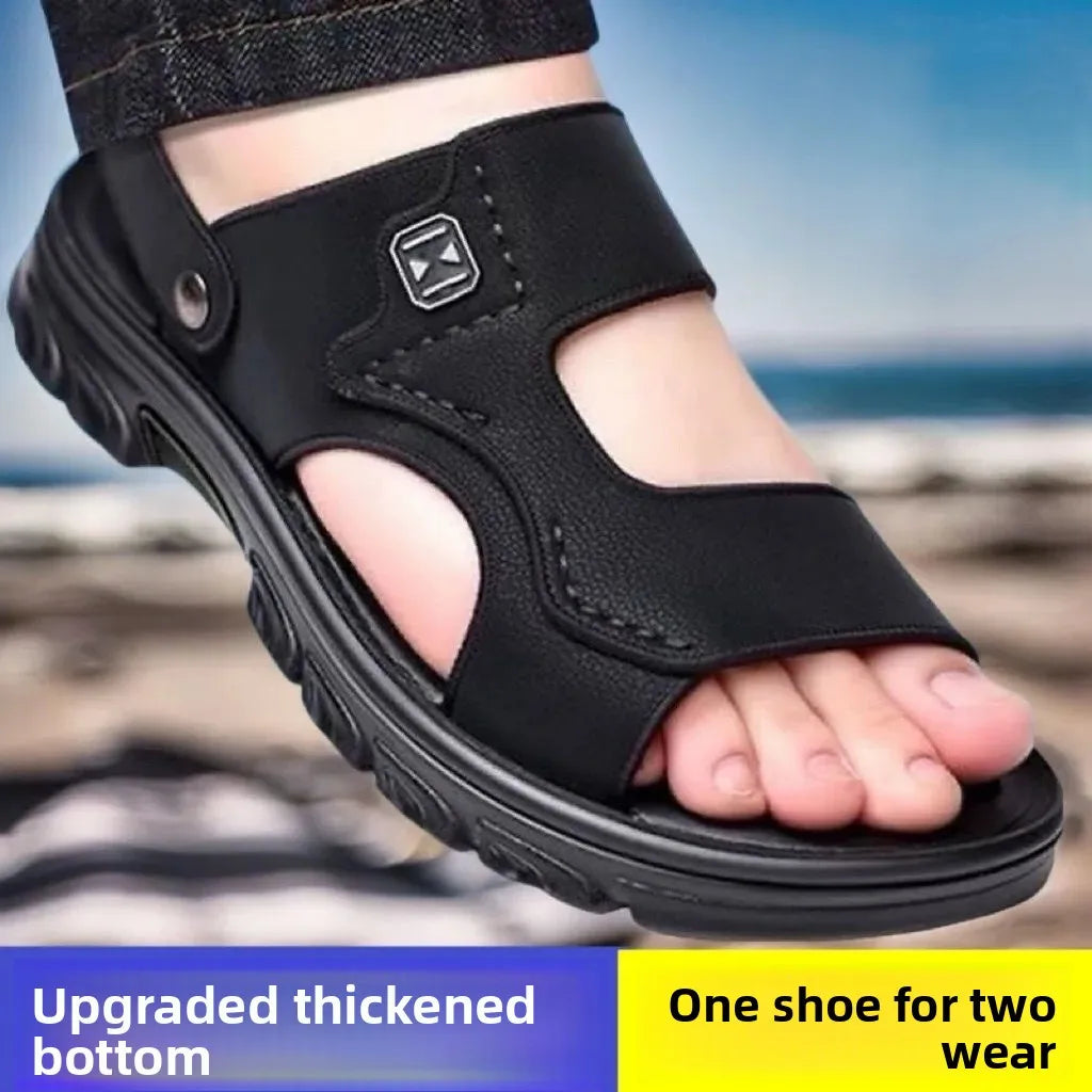 Men's Summer Thickened Anti-slip Wear-resistant Breathable Beach Sandals Driving Beachside Slip-On PVC Material Adult Footwear